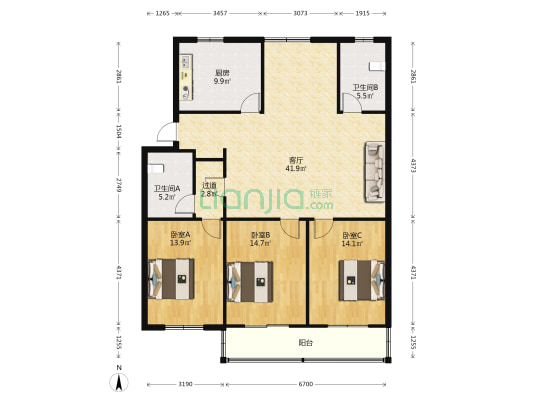 亭林路258号小区 3室1厅2卫 136平方