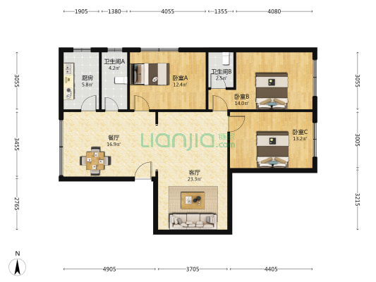 正西街18号 3室2厅2卫 104平方