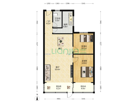 汇宇花园 2室1厅1卫 92平方