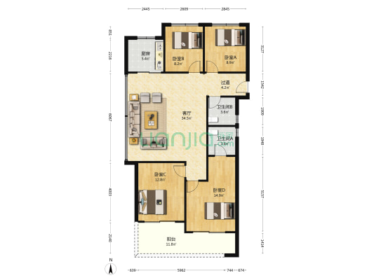 杰立潮前府 4室1厅2卫 127平方