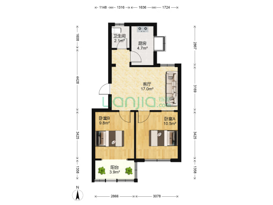 七一七小区 2室1厅1卫 61平方