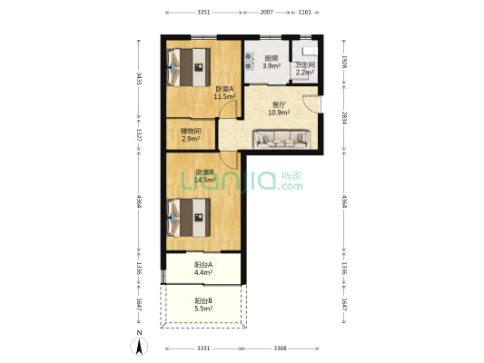 杭大路28号 2室1厅1卫 60平方