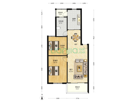 张江新苑 2室1厅1卫 95平方