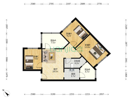 营和街55号 3室1厅1卫 80平方