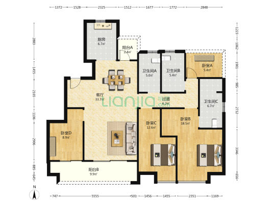 龙湖天宸原著花园 4室1厅3卫 145平方