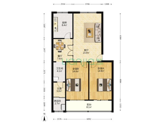 鸿泰花园 2室2厅2卫 108平方