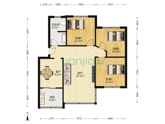 四川电力建设二公司 3室2厅1卫 101平方