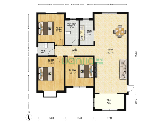 静逸阁 3室1厅2卫 137平方