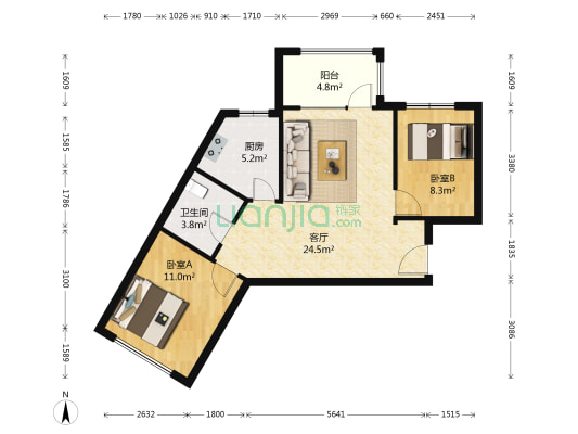 中冶蓝城D区 2室1厅1卫 76平方