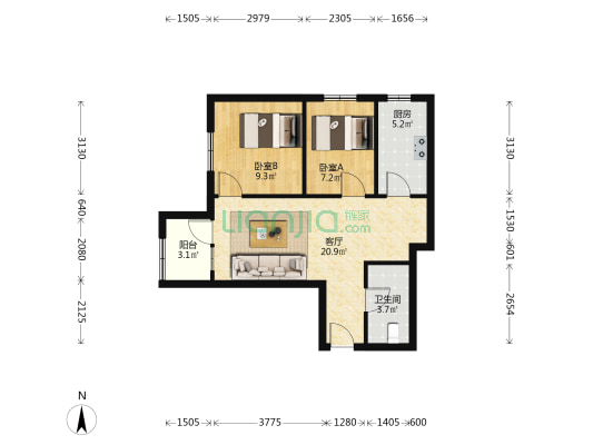 北岸兴和城 2室1厅1卫 72平方
