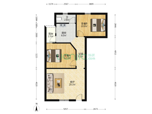 德胜路 2室1厅1卫 65平方