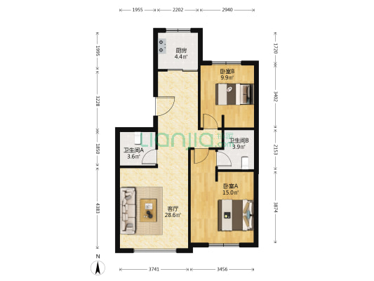 中顺南苑 2室1厅2卫 101平方