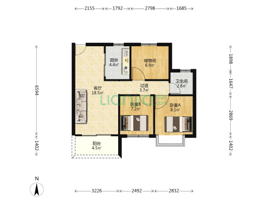 北投观海湾 2室1厅1卫 82平方
