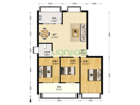 和平佳和社区 3室2厅1卫 120平方