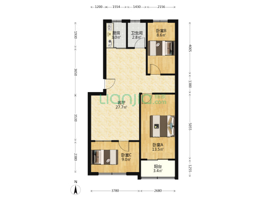 南北通透 采光很好   精装修   拎包入住-户型图