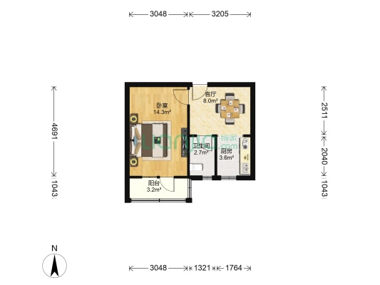 甜水园街 1室1厅1卫 41平方