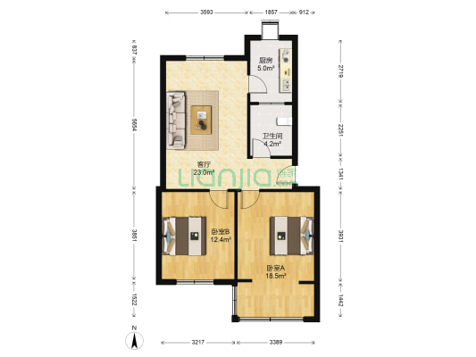 姑嫂树社区 2室1厅1卫 77平方