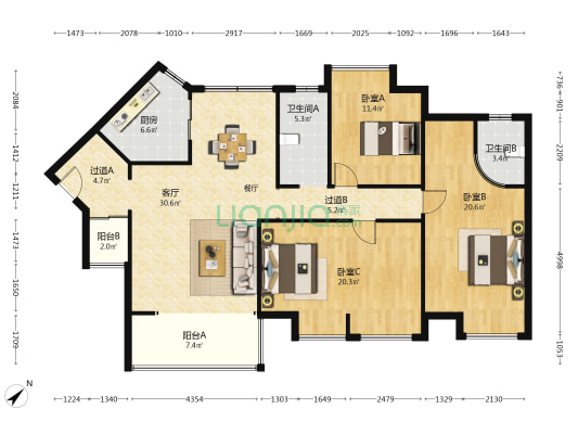 家和苑 3室1厅2卫 142平方