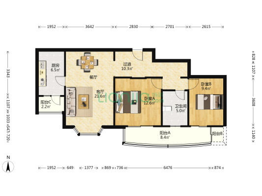 涵乐园 2室1厅1卫 112平方