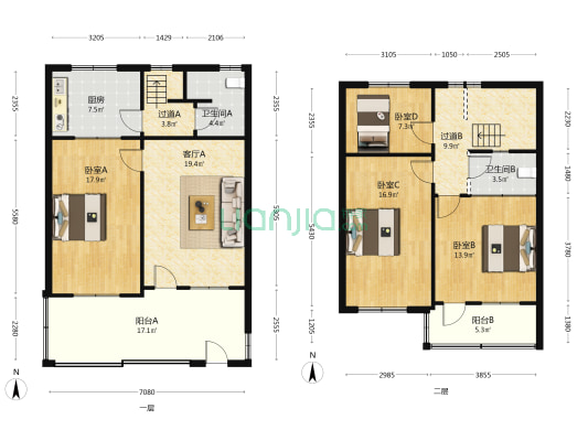 工商局花园路宿舍 4室1厅2卫 153平方