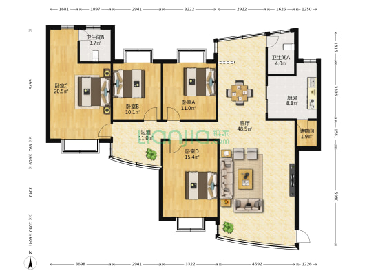 海岸华府 4室1厅2卫 165平方