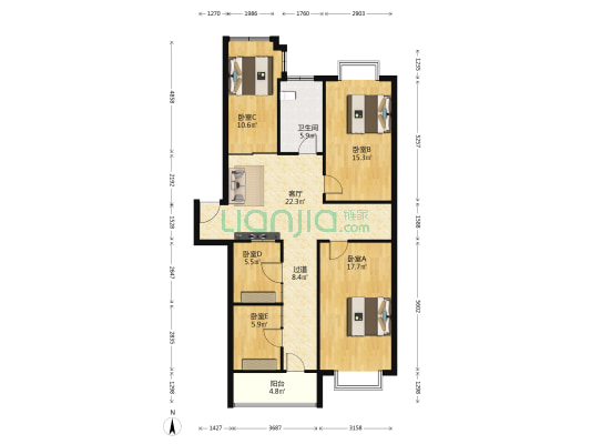 眼科医院宿舍 5室1厅1卫 119平方