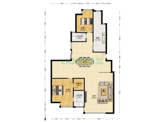 富贵缘 2室1厅2卫 253平方