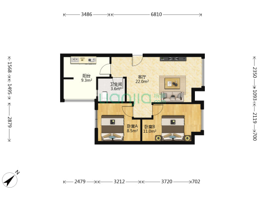 华西雅筑 2室1厅1卫 64平方