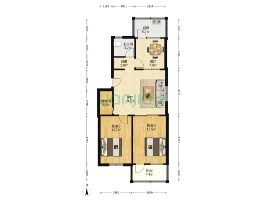 铁路新村西区 2室2厅1卫 86平方