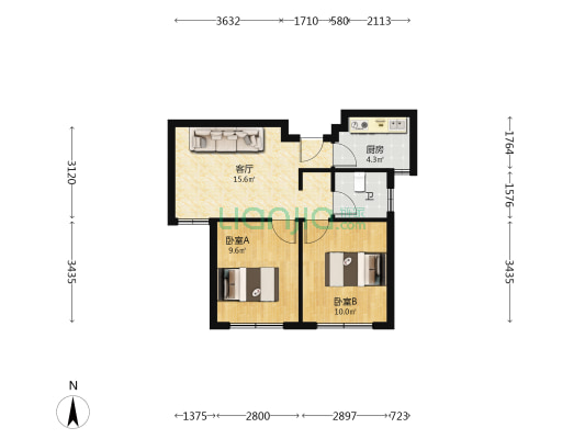 大兴新居B区 2室1厅1卫 61平方