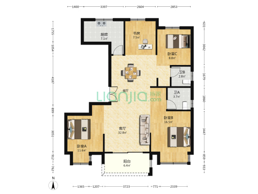 李家洋新府 4室1厅2卫 132平方