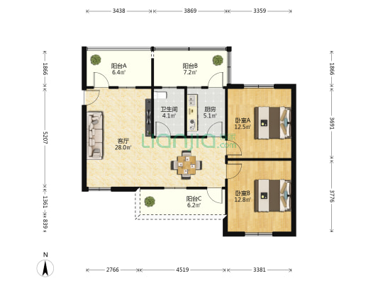 百家村路 2室1厅1卫 88平方