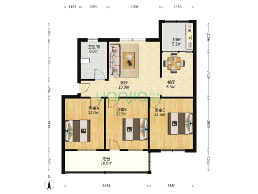 市石油二库家属院西区 3室2厅1卫 100平方
