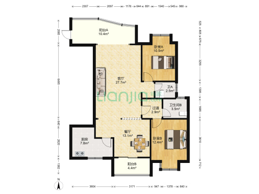 东方盛世 2室2厅2卫 123平方