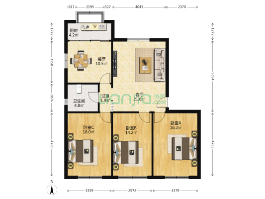 鹿塬街17号大院 3室2厅1卫 111平方