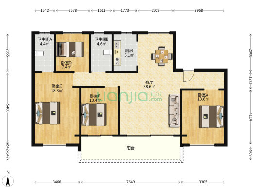 碧桂园璞玥天成 4室1厅2卫 142平方