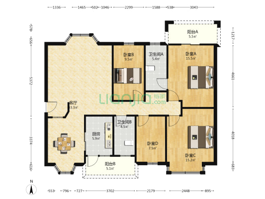 南山豪苑 4室1厅2卫 128平方