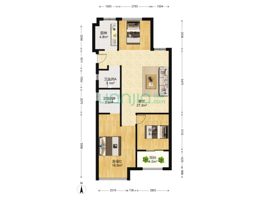 滨江万家花城万和苑 3室1厅2卫 94平方