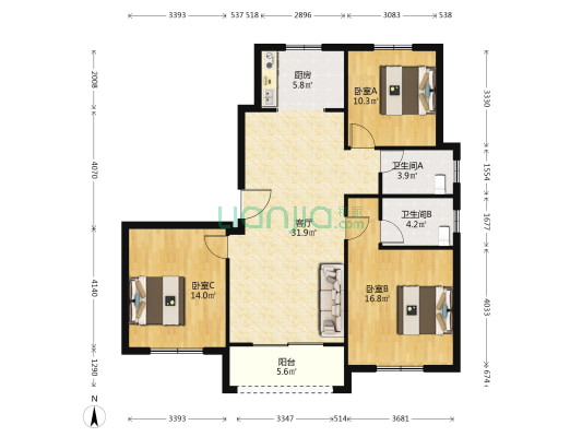 阅江佳苑 3室1厅2卫 143平方