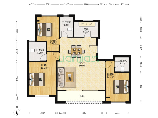 锦绣御澜 3室1厅3卫 128平方