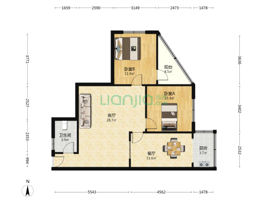 赫屯商住楼 2室2厅1卫 92平方