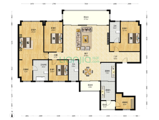碧桂园中央半岛海熙府 4室1厅3卫 230平方
