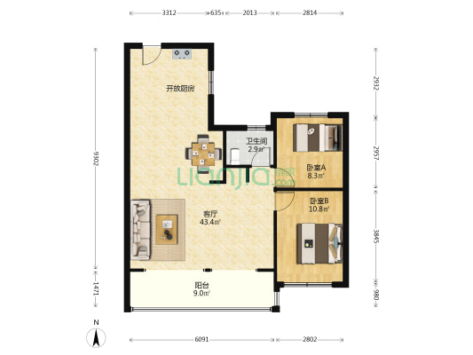 灵山湾悦府 2室1厅1卫 100平方