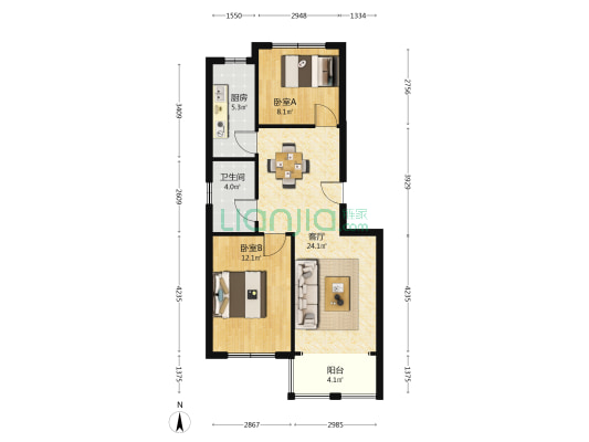 沁园南区 2室1厅1卫 80平方