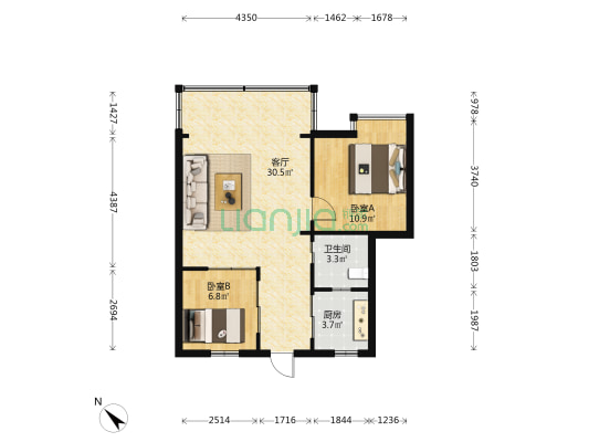 东海豪庭花园 2室1厅1卫 69平方