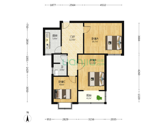 康和西苑 3室0厅1卫 95平方
