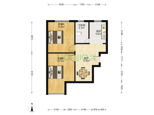 车城公寓 2室1厅1卫 78平方
