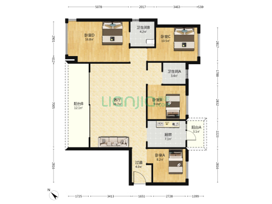 菁蓉滨湖湾清澜府 4室1厅2卫 145平方