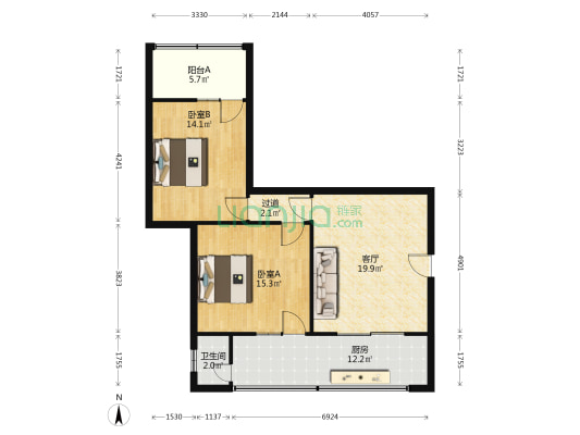 北大街131号院 2室1厅1卫 87平方