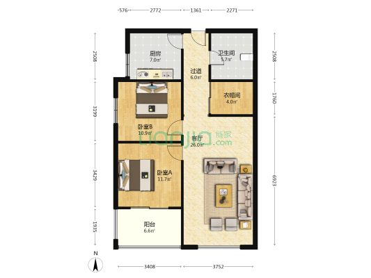 东城佳苑 2室1厅1卫 107平方